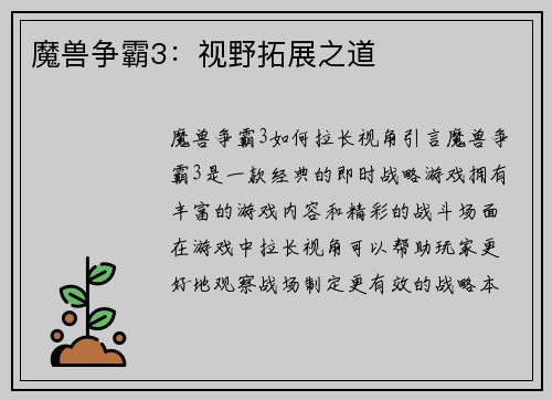 魔兽争霸3：视野拓展之道